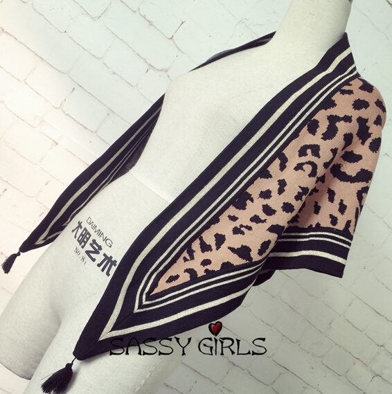 Fashion Fringed Leopard Print Scarf Scarves For Women Winter Warm Wool 146*54CM - Brown