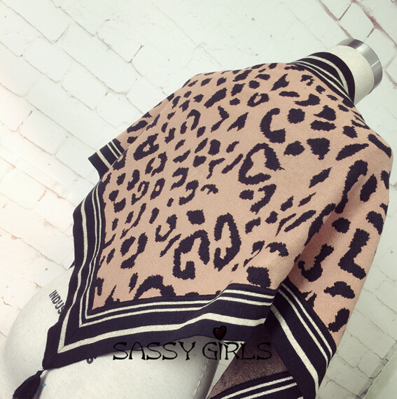 Fashion Fringed Leopard Print Scarf Scarves For Women Winter Warm Wool 146*54CM - Brown