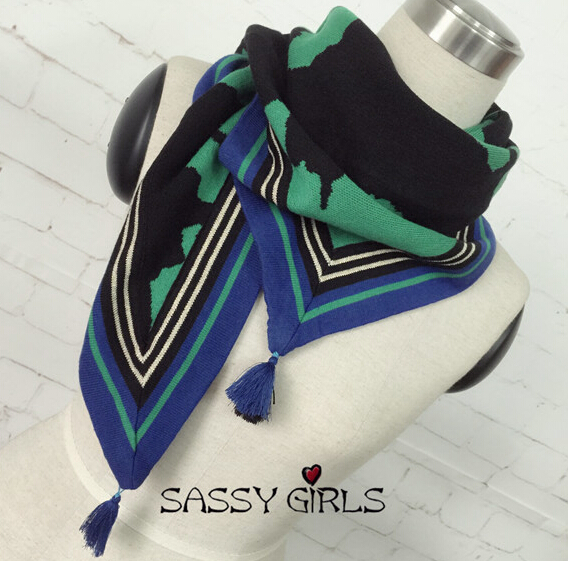 Fashion Fringed Leopard Print Scarf Scarves For Women Winter Warm Wool 146*54CM - Green
