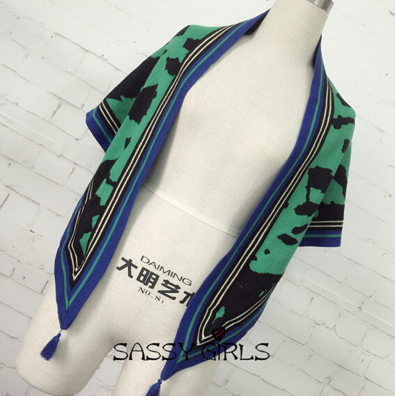 Fashion Fringed Leopard Print Scarf Scarves For Women Winter Warm Wool 146*54CM - Green