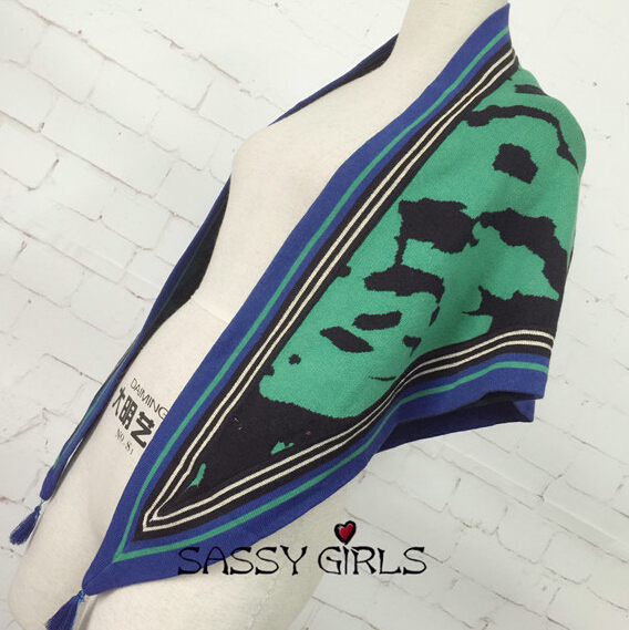 Fashion Fringed Leopard Print Scarf Scarves For Women Winter Warm Wool 146*54CM - Green