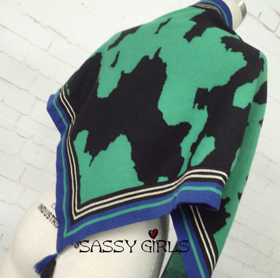 Fashion Fringed Leopard Print Scarf Scarves For Women Winter Warm Wool 146*54CM - Green