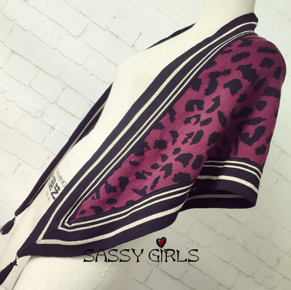 Fashion Fringed Leopard Print Scarf Scarves For Women Winter Warm Wool 146*54CM - Wine Red