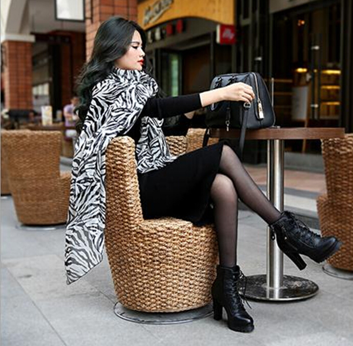 Fashion Zebra Print Scarf Shawls Women Winter Warm Silk Panties 200*135CM - Black