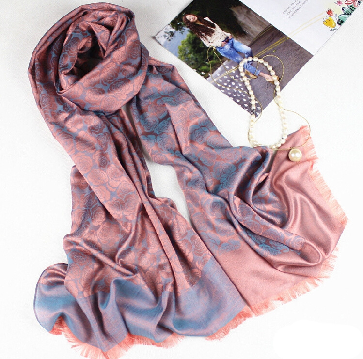 Floral Printed Scarf Shawls Women Winter Warm Cotton Panties 200*70CM - Blue