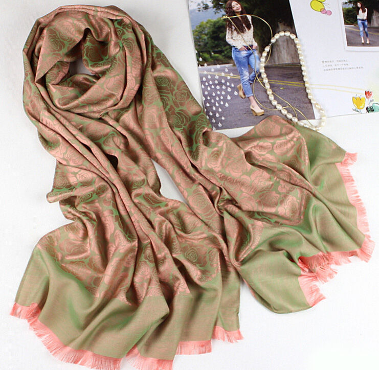 Floral Printed Scarf Shawls Women Winter Warm Cotton Panties 200*70CM - Green