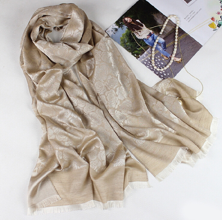 Floral Printed Scarf Shawls Women Winter Warm Cotton Panties 200*70CM - Kahki