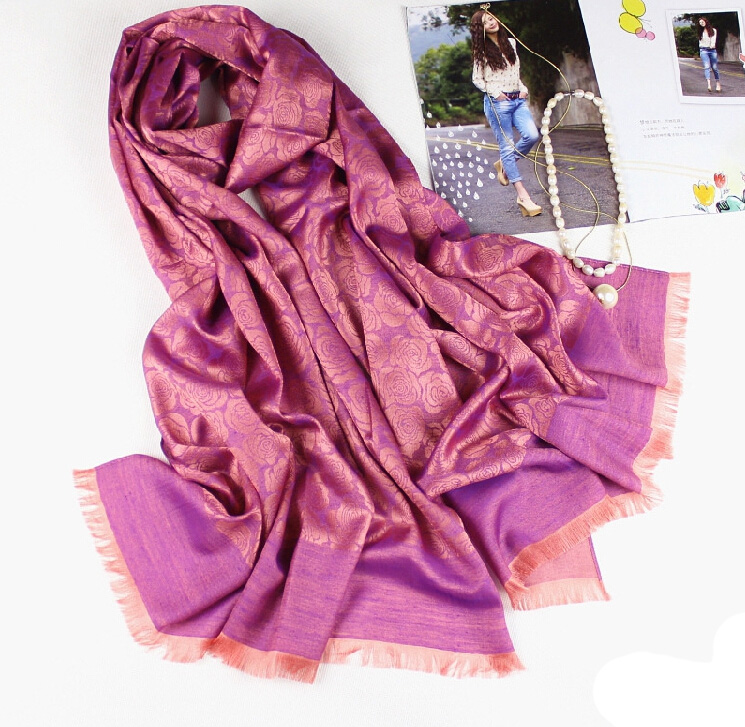 Floral Printed Scarf Shawls Women Winter Warm Cotton Panties 200*70CM - Purple