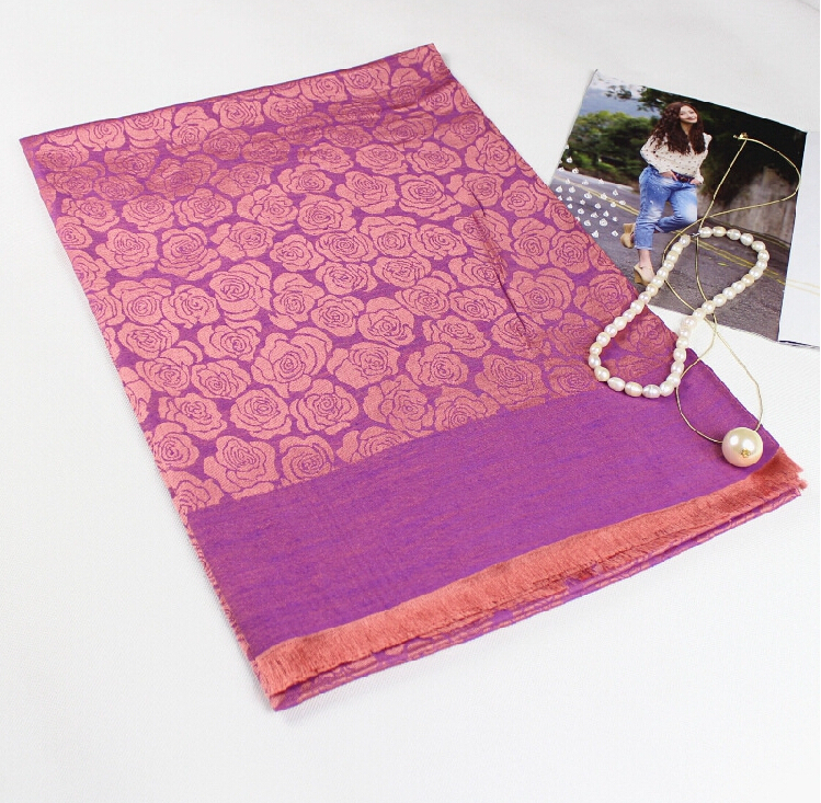 Floral Printed Scarf Shawls Women Winter Warm Cotton Panties 200*70CM - Purple