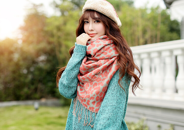 Fringed Leopard Print Scarves Wrap Women Winter Warm Acrylic Panties 195*60CM - Orange