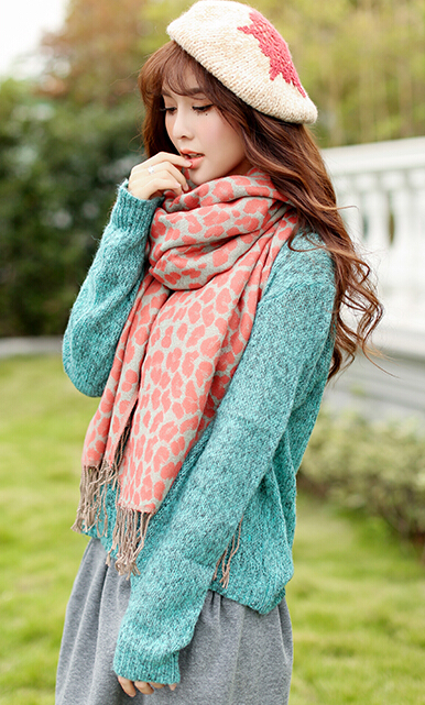Fringed Leopard Print Scarves Wrap Women Winter Warm Acrylic Panties 195*60CM - Orange