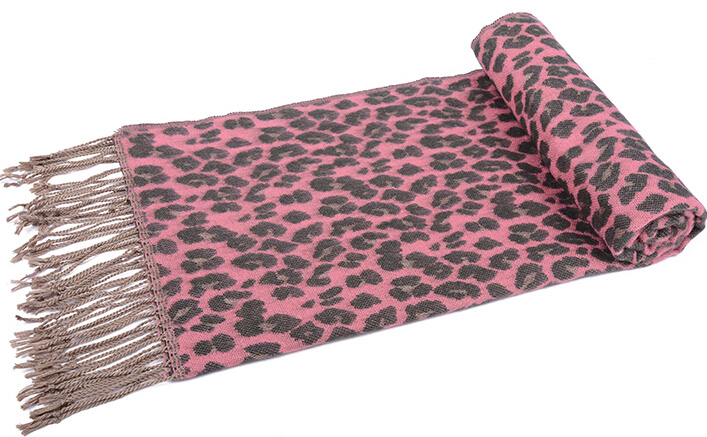 Fringed Leopard Print Scarves Wrap Women Winter Warm Acrylic Panties 195*60CM - Pink