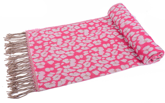 Fringed Leopard Print Scarves Wrap Women Winter Warm Acrylic Panties 195*60CM - Rose