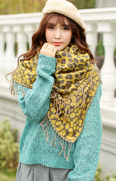 Fringed Leopard Print Scarves Wrap Women Winter Warm Acrylic Panties 195*60CM - Yellow