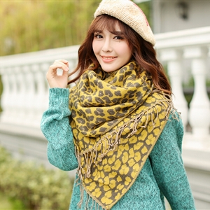 Fringed Leopard Print Scarves Wrap Women Winter Warm Acrylic Panties 195*60CM - Yellow