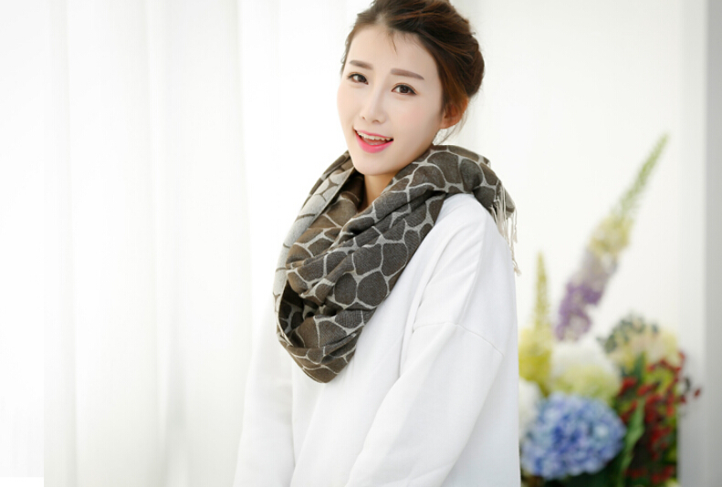 Fringed Rock Print Scarf Scarves For Women Winter Warm Cotton Panties 190*58CM - Brown