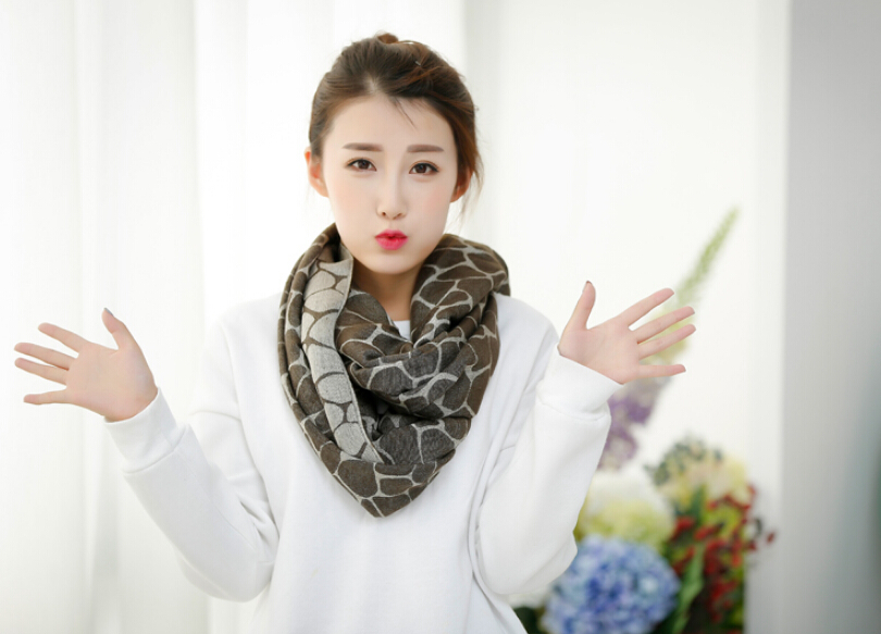 Fringed Rock Print Scarf Scarves For Women Winter Warm Cotton Panties 190*58CM - Brown