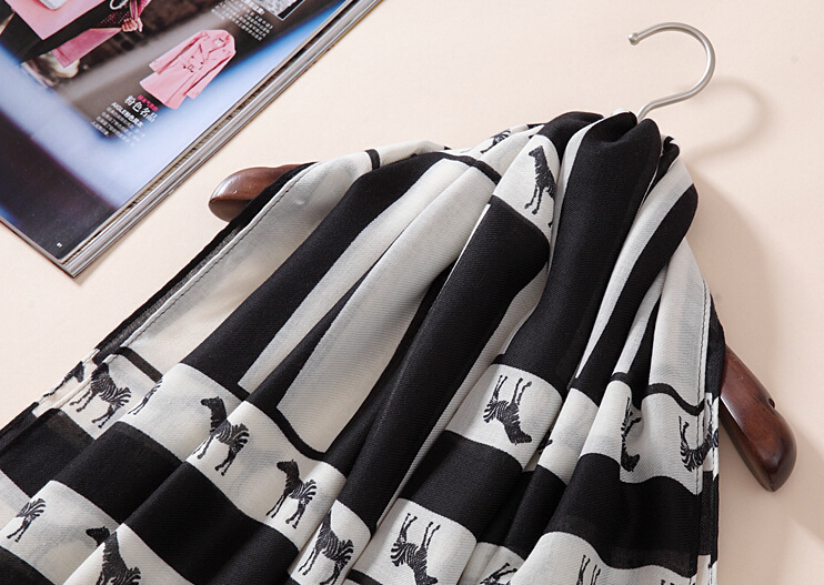 Fringed Zebra Print Scarf Scarves For Women Winter Warm Cotton Panties 180*110CM - Black