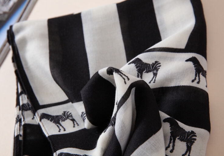 Fringed Zebra Print Scarf Scarves For Women Winter Warm Cotton Panties 180*110CM - Black