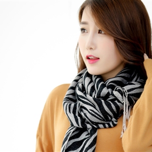 Fringed Zebra Print Scarf Scarves For Women Winter Warm Cotton Panties 190*58CM - Black