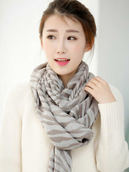 Fringed Zebra Print Scarf Scarves For Women Winter Warm Cotton Panties 190*58CM - Grey