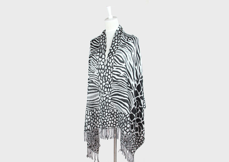 Fringed Zebra Print Scarves Wrap Women Winter Warm Acrylic Panties 190*70CM - Black
