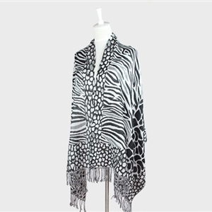 Fringed Zebra Print Scarves Wrap Women Winter Warm Acrylic Panties 190*70CM - Black