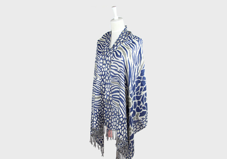 Fringed Zebra Print Scarves Wrap Women Winter Warm Acrylic Panties 190*70CM - Blue