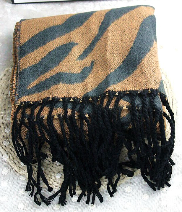 Fringed Zebra Print Scarves Wrap Women Winter Warm Cashmere 230*175CM - Brown