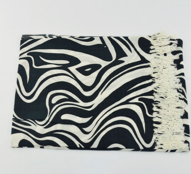 Fringed Zebra Print Scarves Wrap Women Winter Warm Cotton Panties 200*70CM - Black
