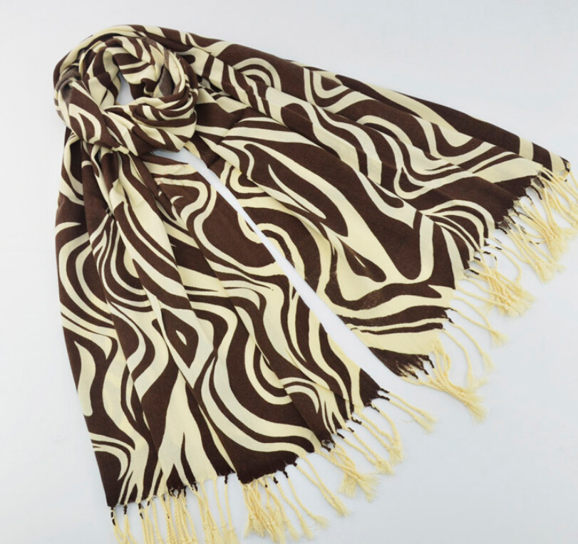 Fringed Zebra Print Scarves Wrap Women Winter Warm Cotton Panties 200*70CM - Brown
