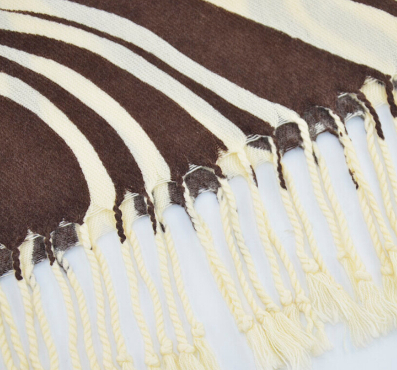 Fringed Zebra Print Scarves Wrap Women Winter Warm Cotton Panties 200*70CM - Brown