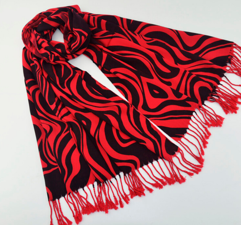 Fringed Zebra Print Scarves Wrap Women Winter Warm Cotton Panties 200*70CM - Red