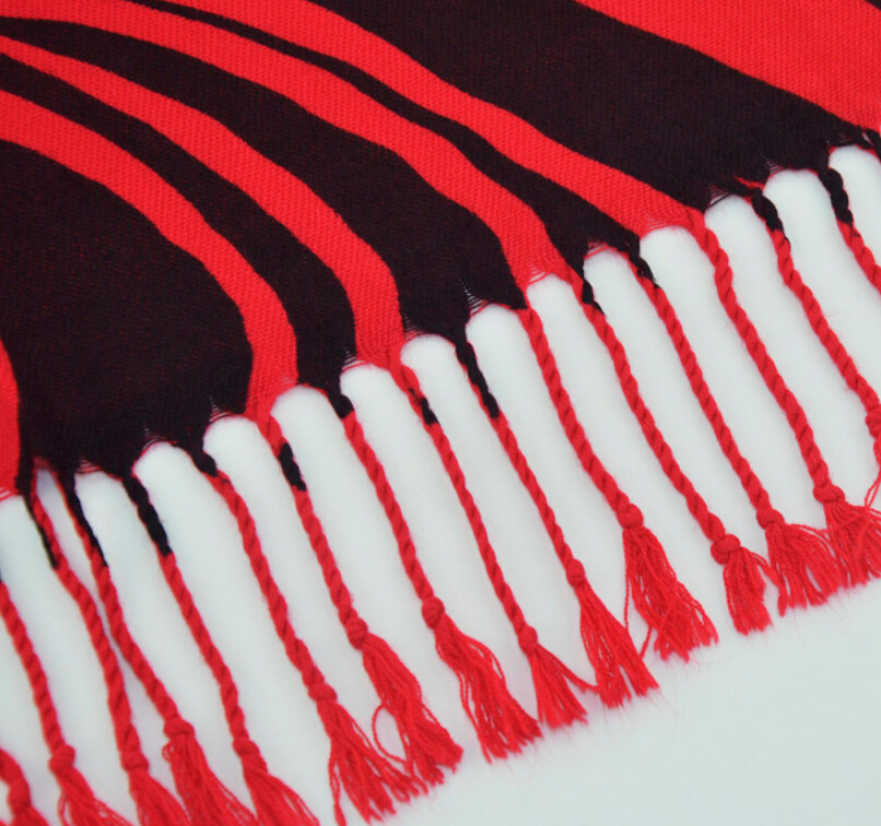 Fringed Zebra Print Scarves Wrap Women Winter Warm Cotton Panties 200*70CM - Red