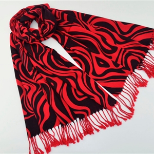 Fringed Zebra Print Scarves Wrap Women Winter Warm Cotton Panties 200*70CM - Red