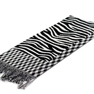 Fringed Zebra Print Women Scarf Bamboo Fiber Warm Scarves Wraps 180*45CM - Black