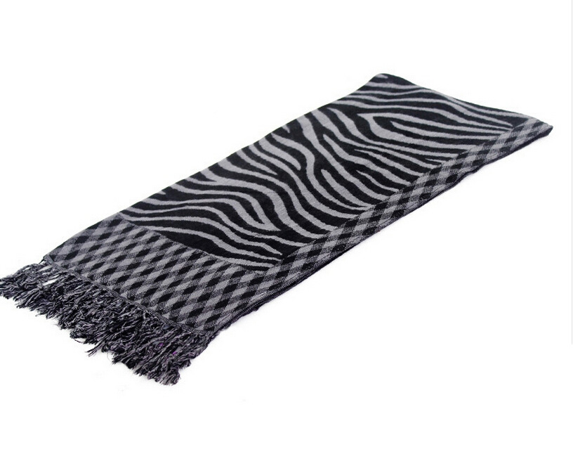 Fringed Zebra Print Women Scarf Bamboo Fiber Warm Scarves Wraps 180*45CM - Grey