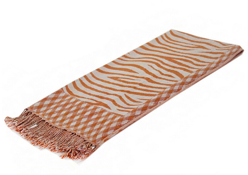 Fringed Zebra Print Women Scarf Bamboo Fiber Warm Scarves Wraps 180*45CM - Orange