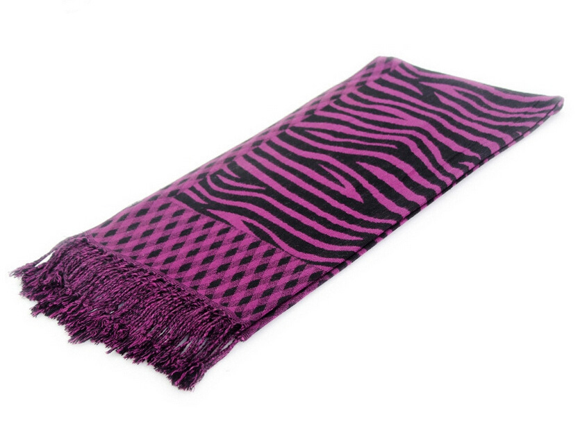 Fringed Zebra Print Women Scarf Bamboo Fiber Warm Scarves Wraps 180*45CM - Purple