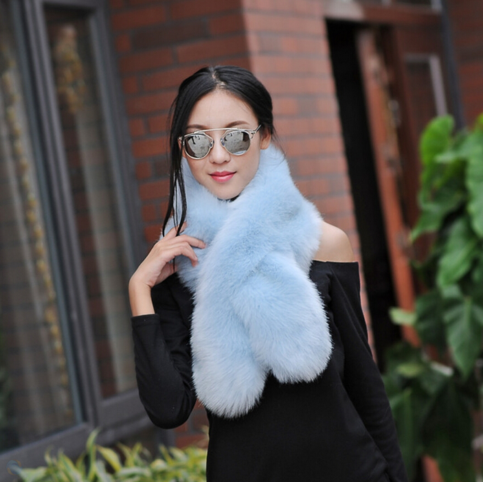 Funky Bridal Fur Scarf Shawls Women Winter Warm Solid Panties 120*20CM - Blue