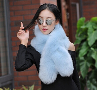 Funky Bridal Fur Scarf Shawls Women Winter Warm Solid Panties 120*20CM - Blue