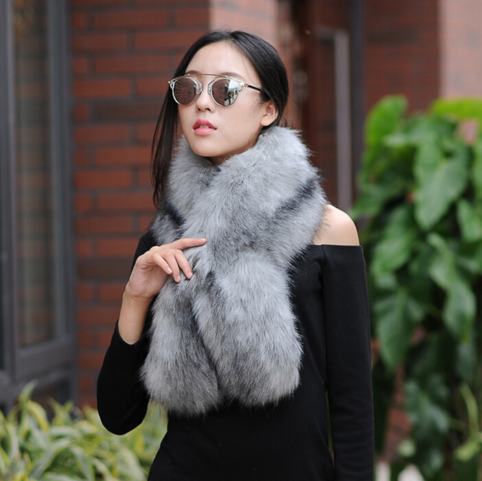 Funky Bridal Fur Scarf Shawls Women Winter Warm Solid Panties 120*20CM - Grey