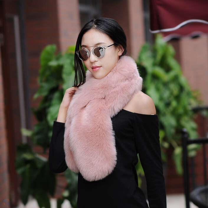 Funky Bridal Fur Scarf Shawls Women Winter Warm Solid Panties 120*20CM - Orange Pink