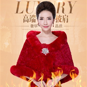 Funky Bridal Lace Floral Fur Scarf Shawls Women Winter Warm Solid Panties 130*50CM - Red