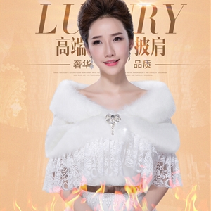 Funky Crystal Bridal Lace Fur Scarf Shawls Women Winter Warm Solid Panties 130*50CM - White