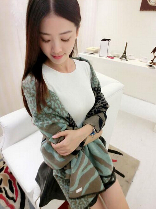 Funky Zebra Print Scarves Wrap Women Winter Warm Cashmere 200*63CM - Green