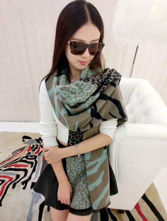 Funky Zebra Print Scarves Wrap Women Winter Warm Cashmere 200*63CM - Green