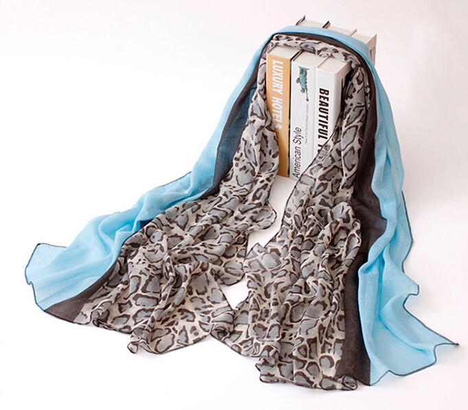 Leopard Print Scarf Scarves For Women Winter Warm Cotton Panties 180*90CM - Blue
