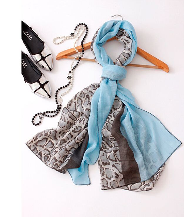 Leopard Print Scarf Scarves For Women Winter Warm Cotton Panties 180*90CM - Blue