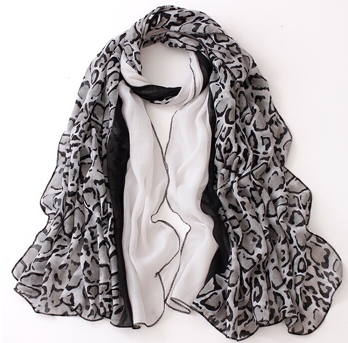 Leopard Print Scarf Scarves For Women Winter Warm Cotton Panties 180*90CM - White